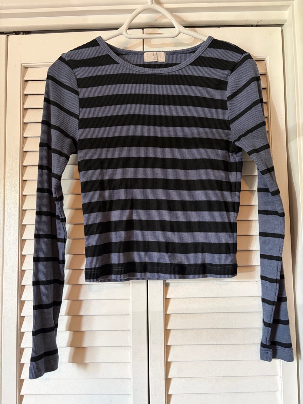 T.La Black & Blue Striped Ribbed Crop Top